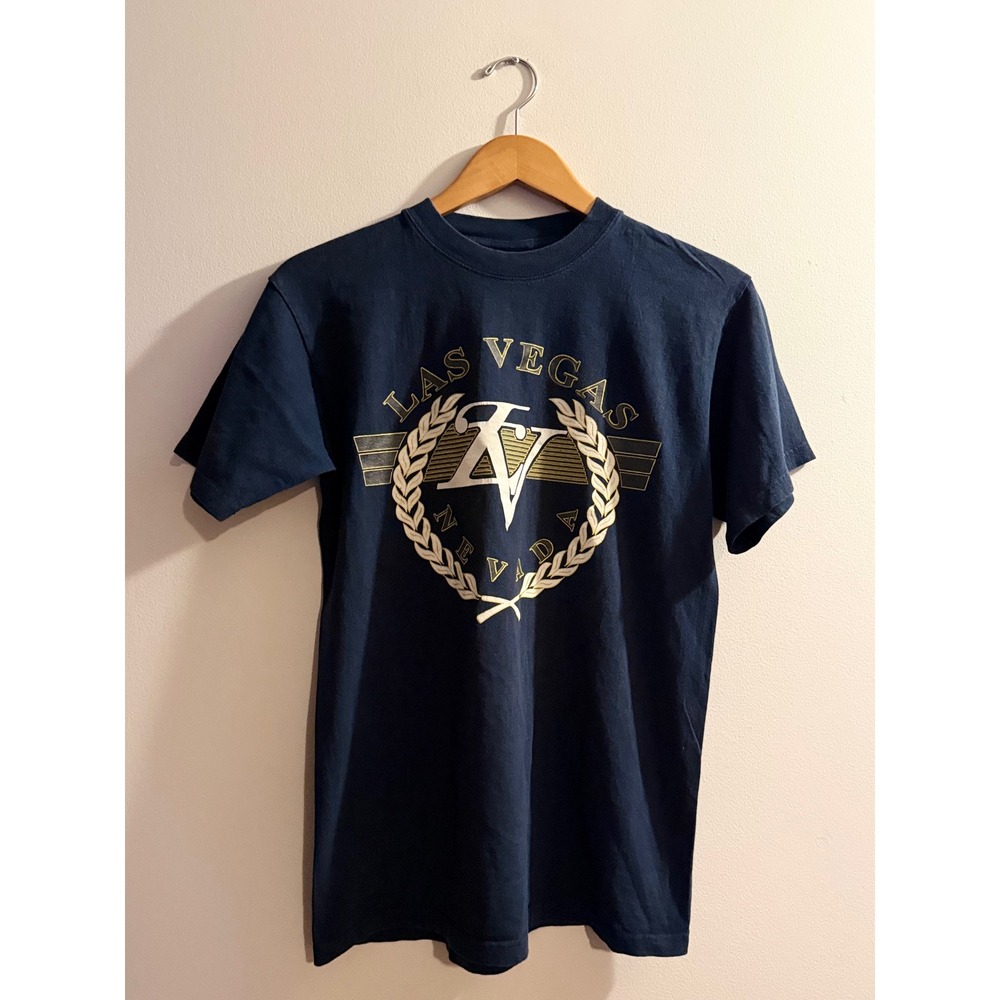 Vintage 90s Champ Gear Las Vegas Nevada Graphic T-Shirt Navy Blue Mens Medium